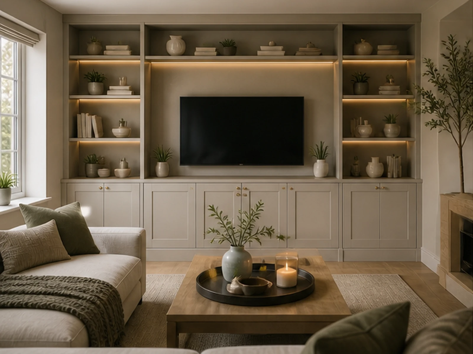 Bespoke media wall — fitted living room storage